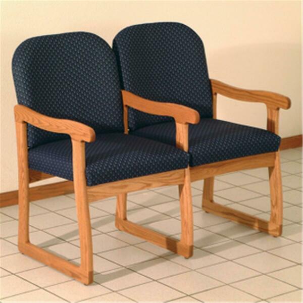 Wooden Mallet Prairie Two Seat Chair with Center Arms in Medium Oak - Arch Blue DW7-2MOAB